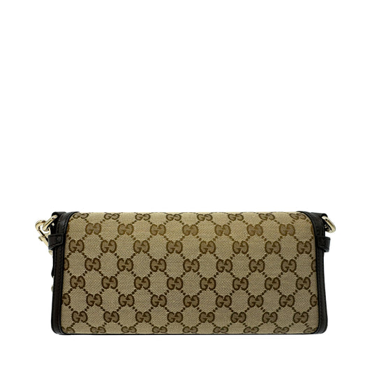 GUCCI LUCE GG CANVAS SHOULDER BAG IN BEIGE AND EBONY