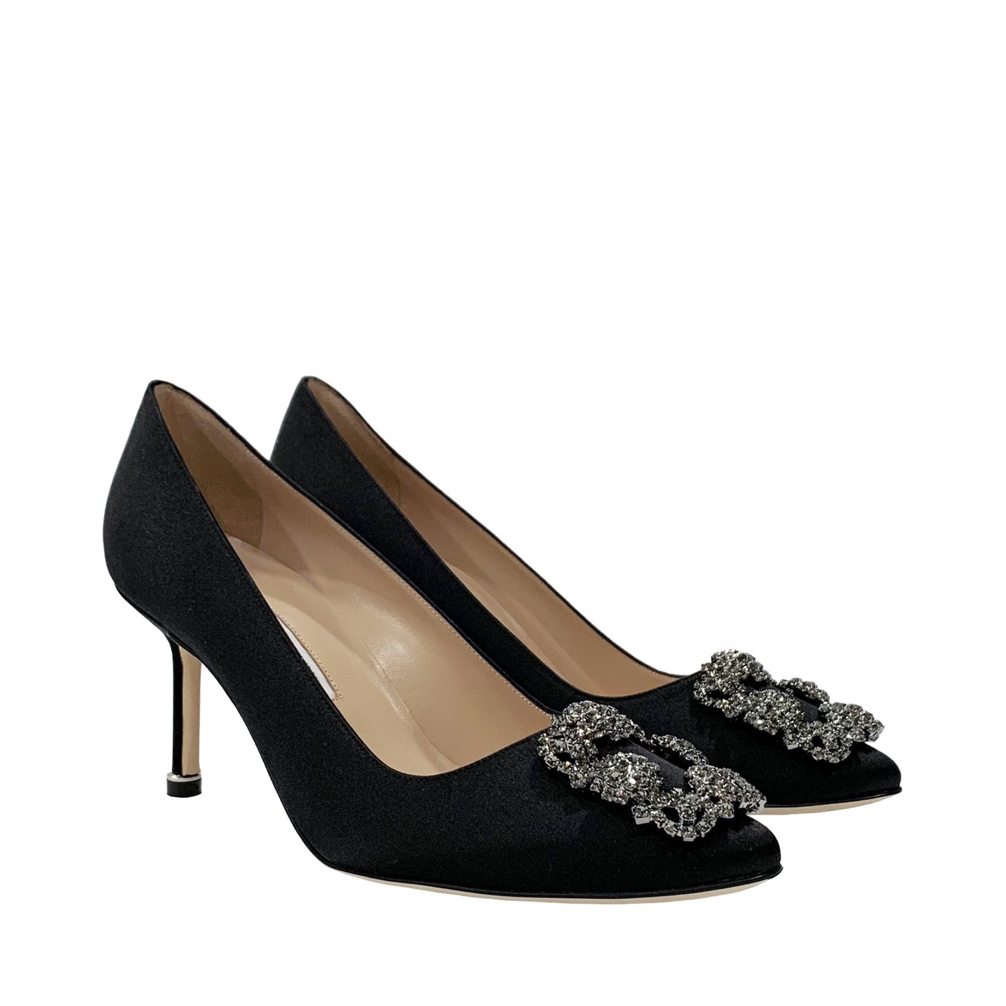 Manolo Blahnik Hangisi 70 Satin Jewel Buckle Pumps
