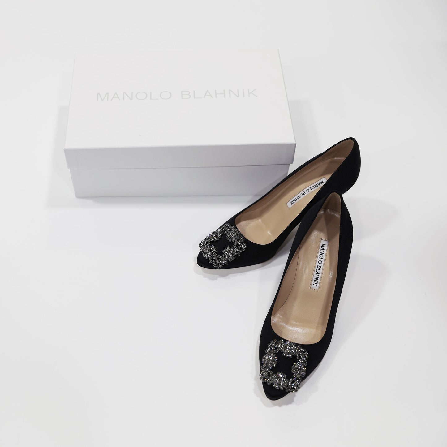 Manolo Blahnik Hangisi 70 Satin Jewel Buckle Pumps
