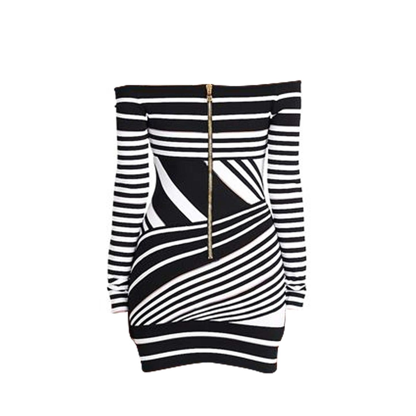 Balmain Black & White Stripe Dress | Designer code: XF0R8399KC04 | Luxury Fashion Eshop | Lamode.com.hk