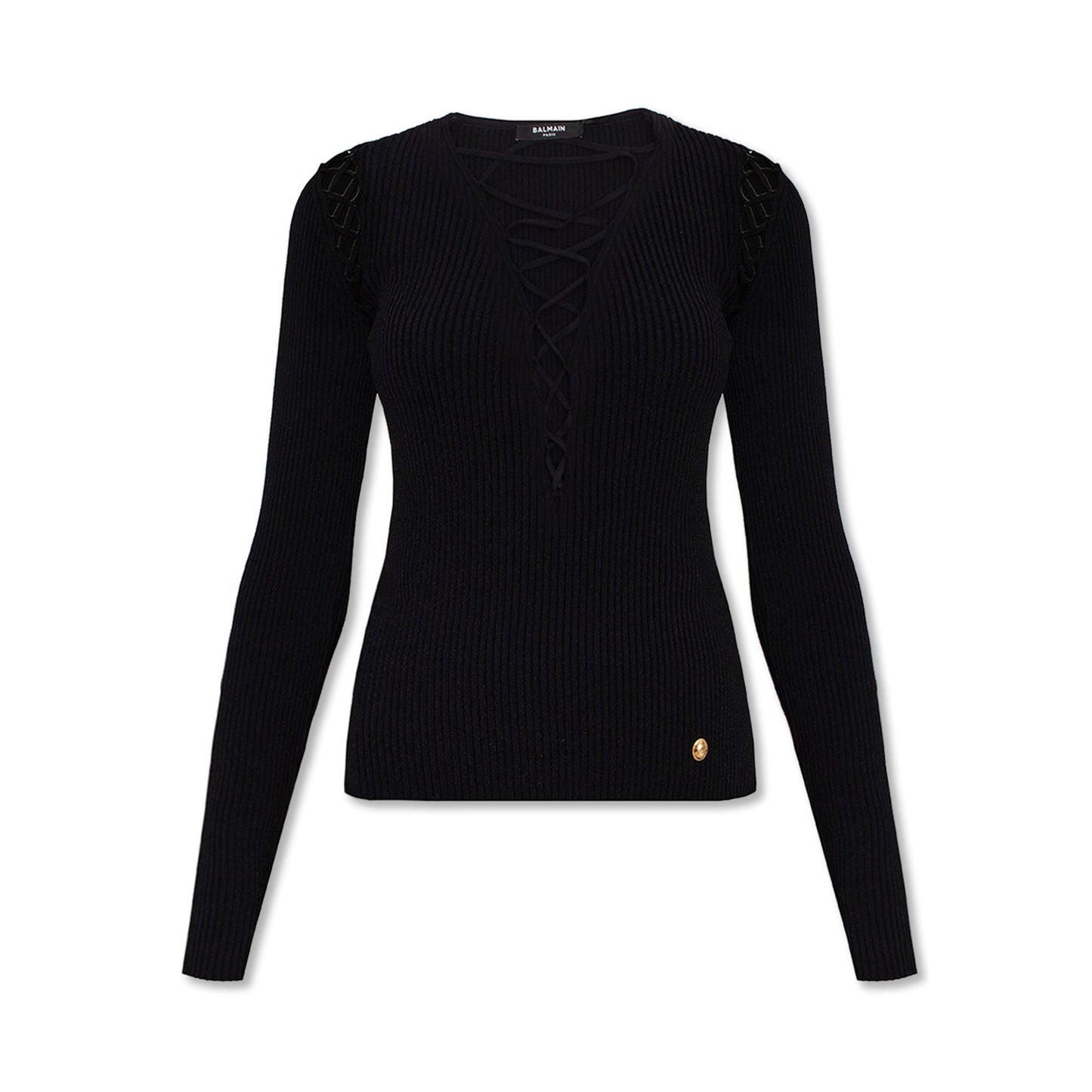 Balmain Lace Up Top | Designer code: XF0KB015KB65 | Luxury Fashion Eshop | Lamode.com.hk