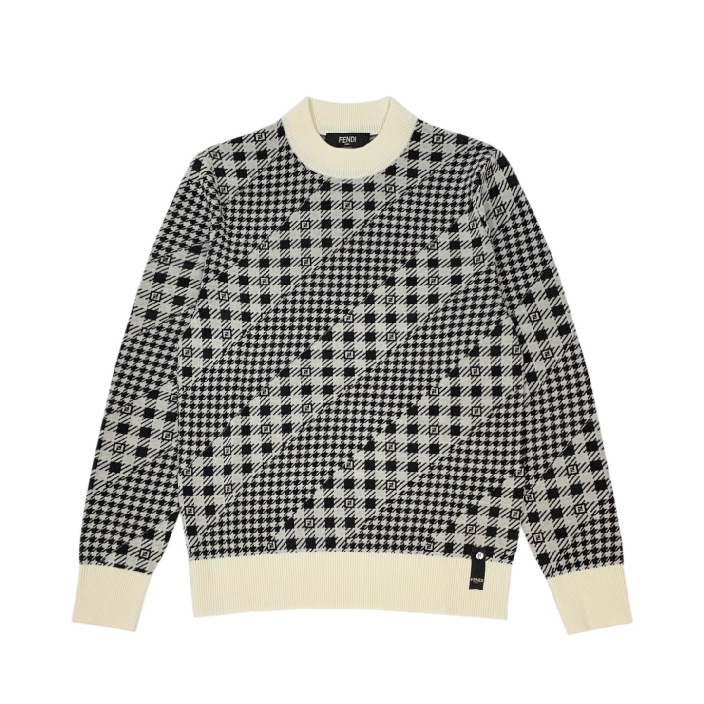 Fendi Houndstooth Diagonal Jacquard Sweater | Designer code: FZX089AL3Y | Luxury Fashion Eshop | Lamode.com.hk