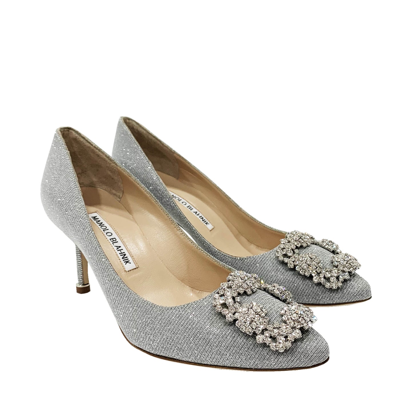 Manolo Blahnik Glitter Fabric Crystal Buckle Pumps | Designer code: 9XX0597 | Luxury Fashion Eshop | Lamode.com.hk