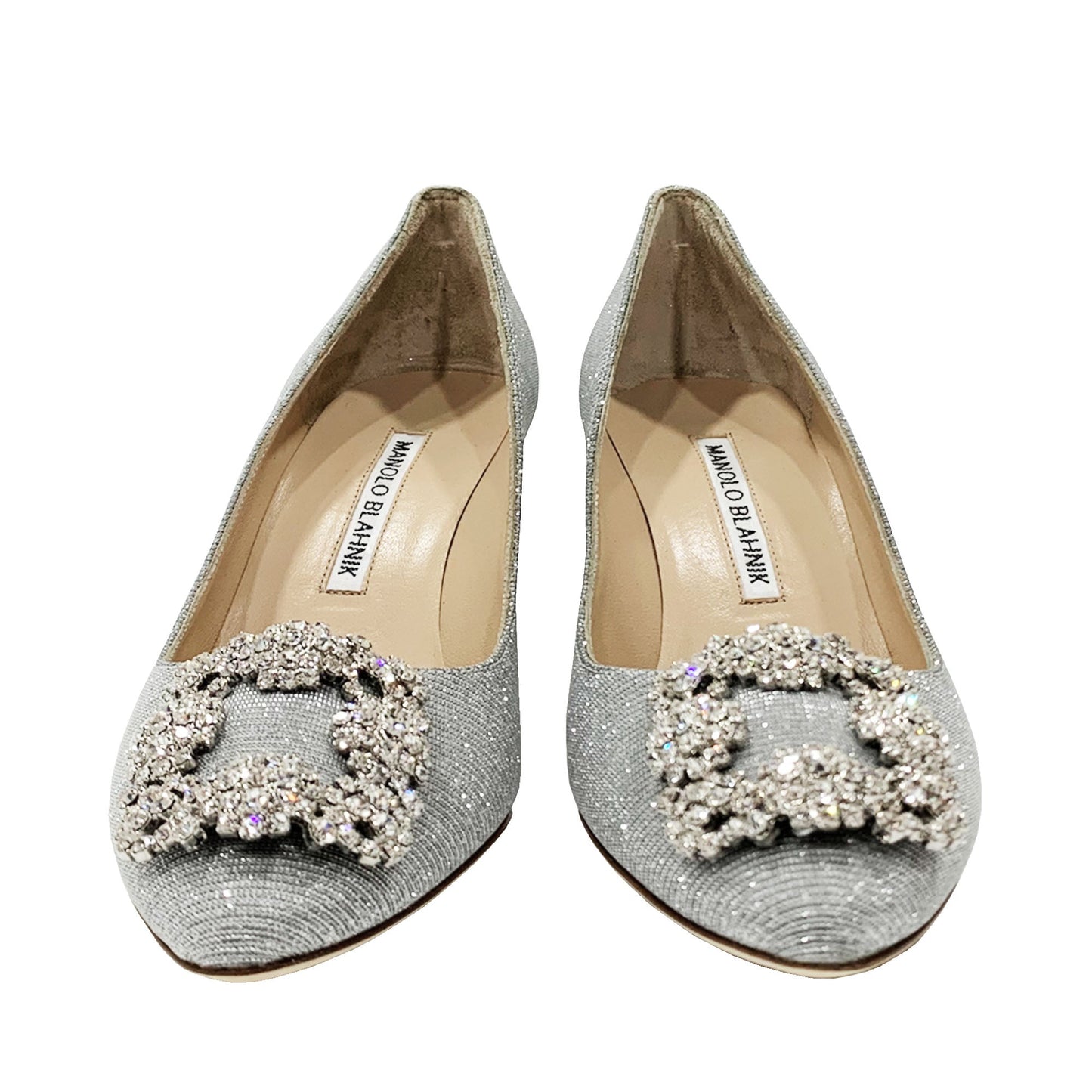 Manolo Blahnik Glitter Fabric Crystal Buckle Pumps | Designer code: 9XX0597 | Luxury Fashion Eshop | Lamode.com.hk