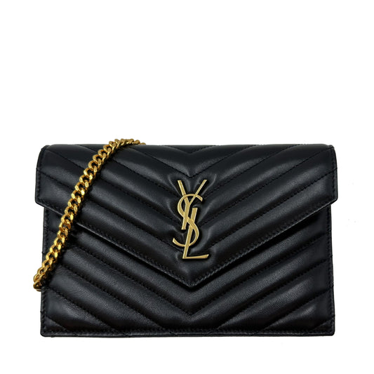 SAINT LAURENT ENVELOPE CHAIN WALLET IN BLACK