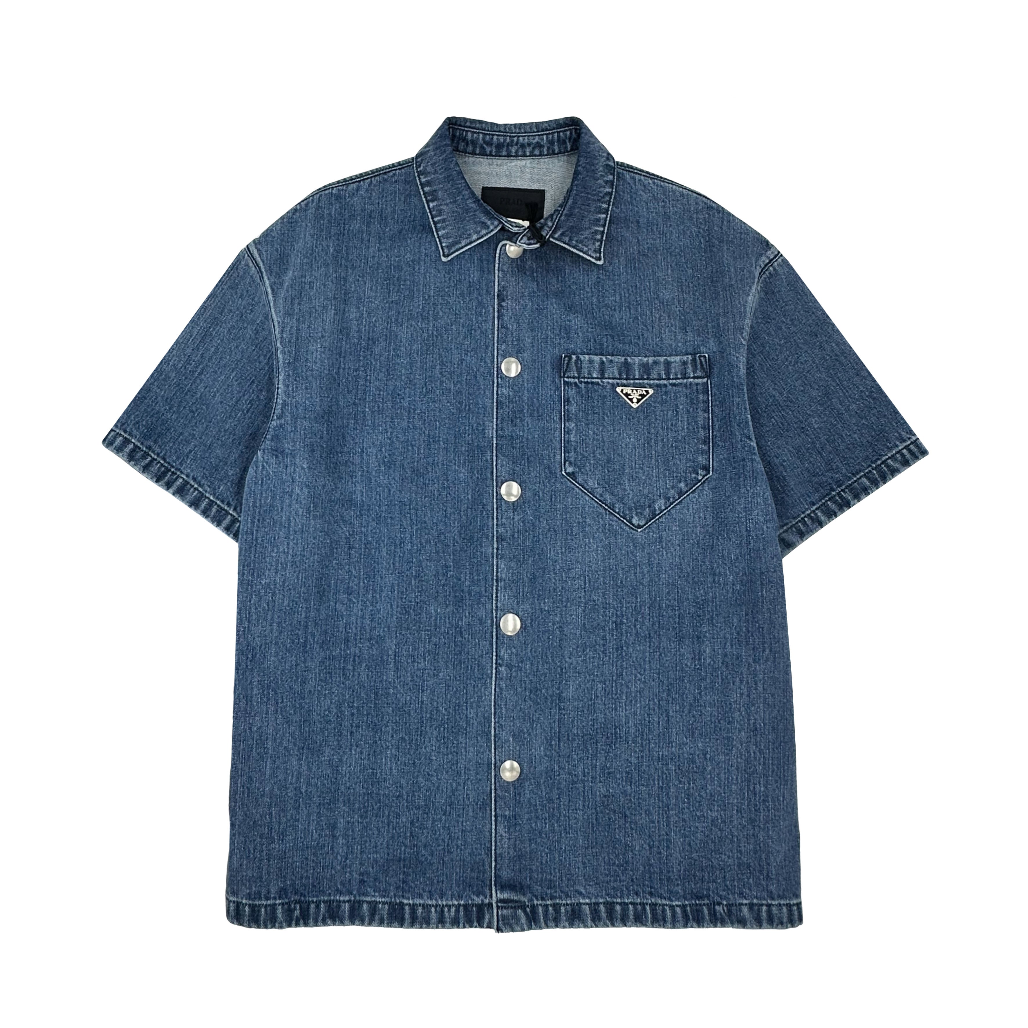 PRADA TRIANGLE LOGO DENIM SHIRT – La Mode