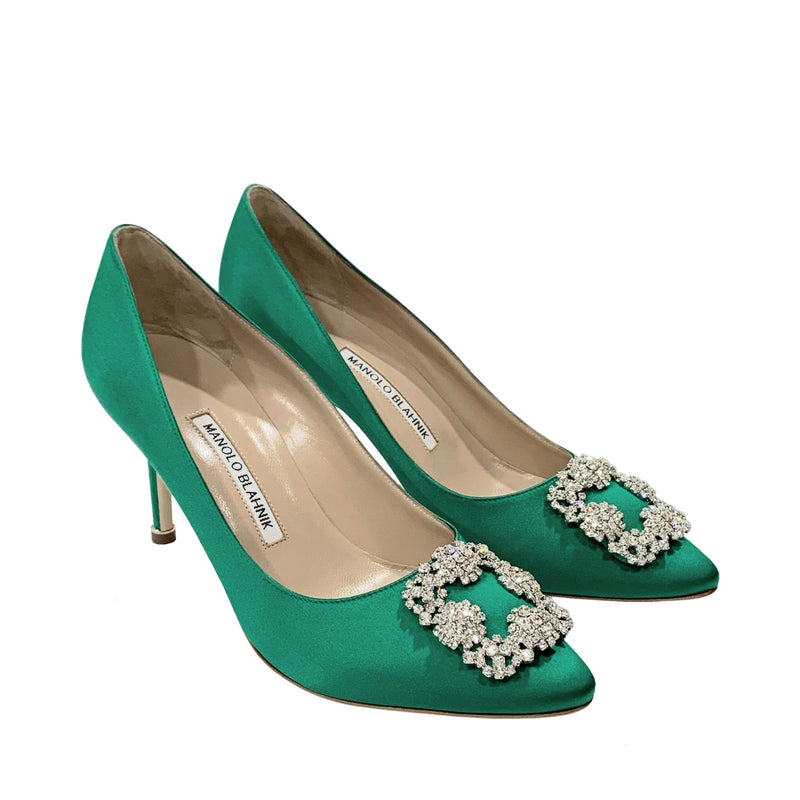 Manolo Blahnik Satin Jewel Buckle Pumps