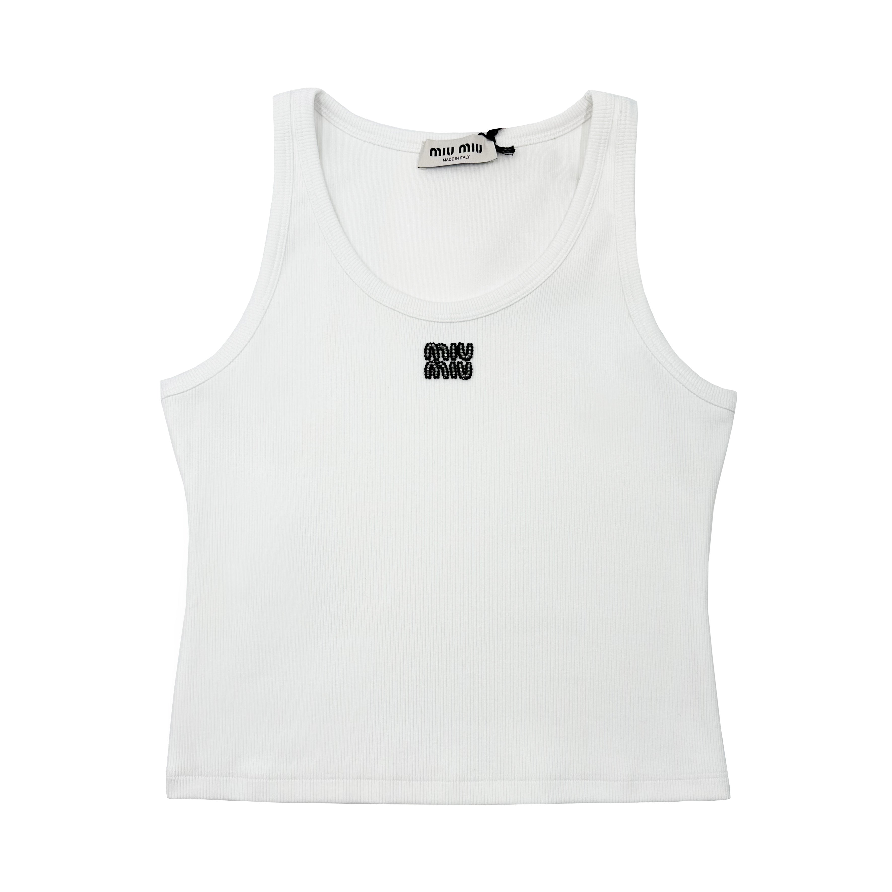 ◯未使用保管品　MIUMIU タンクトップ　グラフィック　プリント　白　/M7 MIU MIU RIBBED JERSEY TANK TOP – La Mode