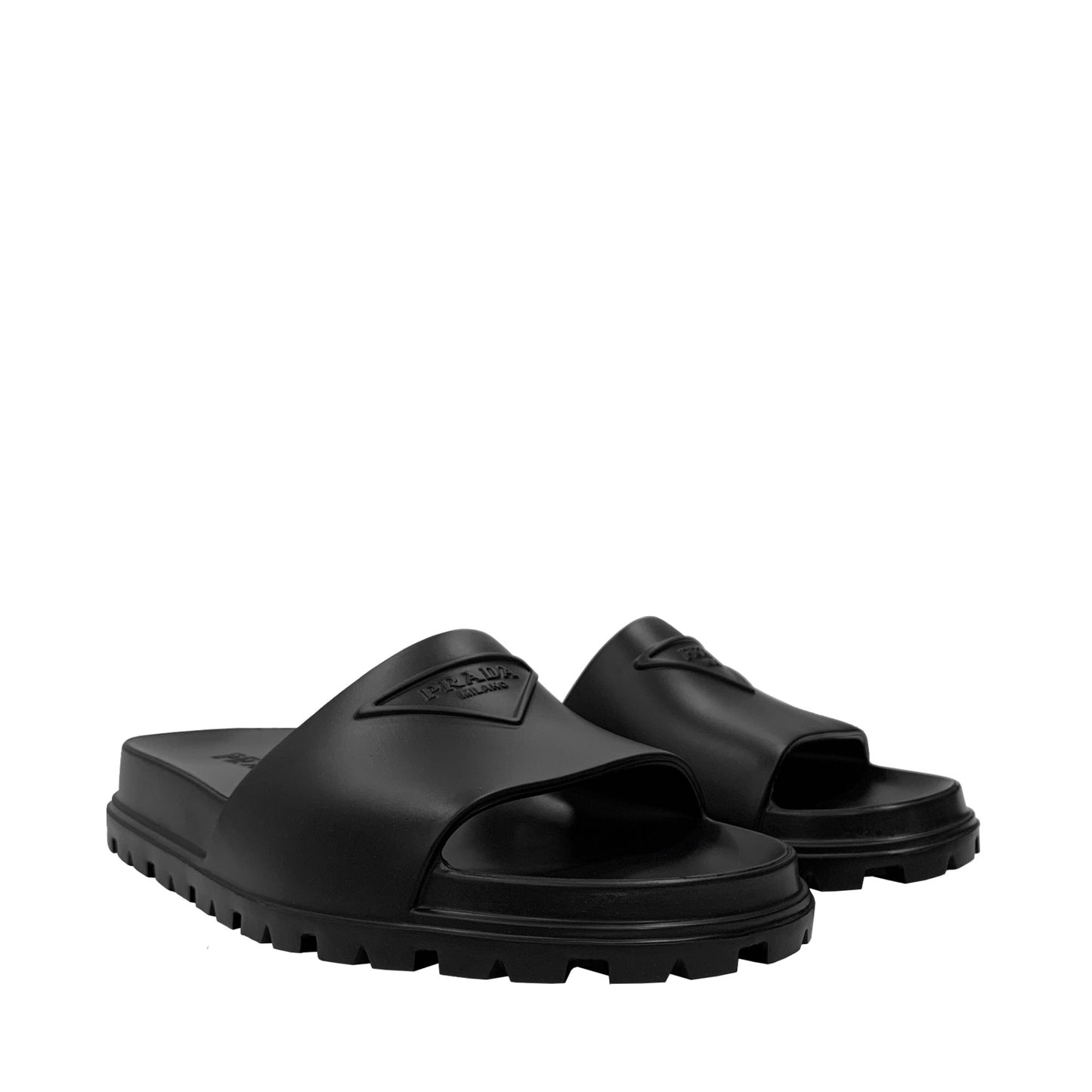 Prada Logo Embossed Slides