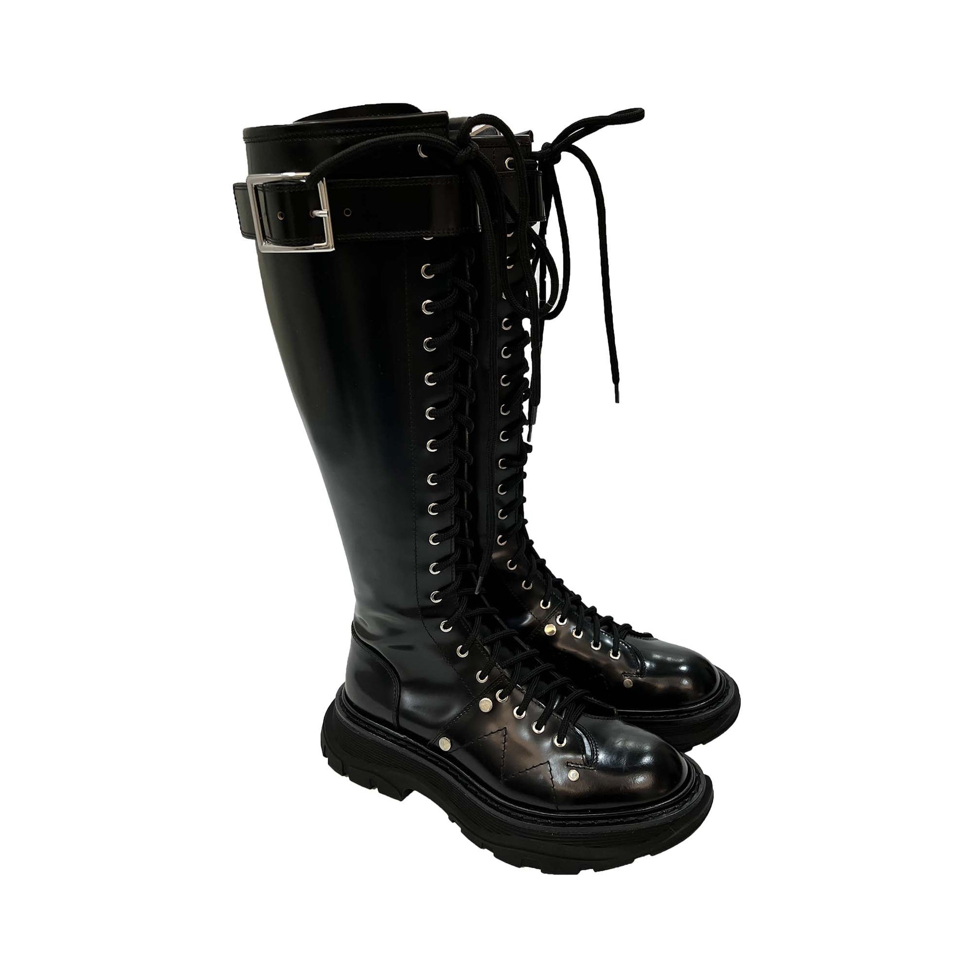 Alexander McQueen Tread lace Up Leather Boots | Designer code: 595466WHZ81 | Luxury Fashion Eshop | Lamode.com.hk