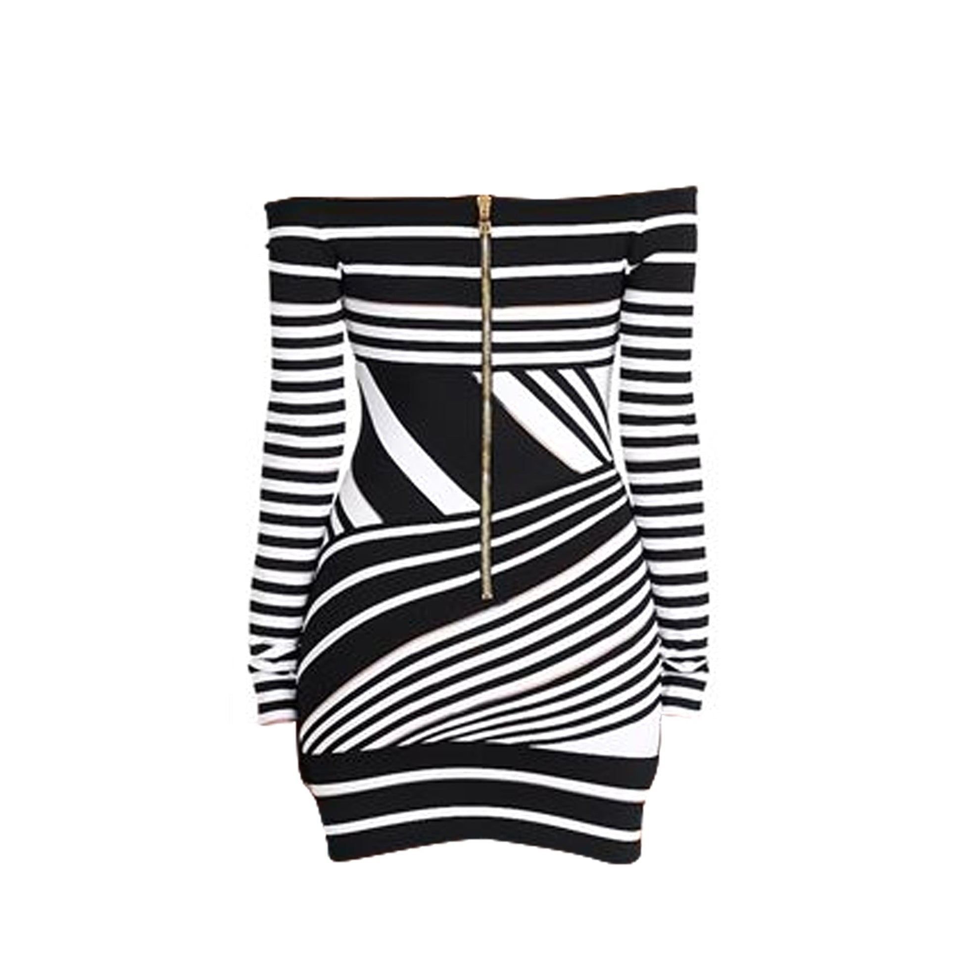 Balmain Black & White Stripe Dress | Designer code: XF0R8399KC04 | Luxury Fashion Eshop | Lamode.com.hk