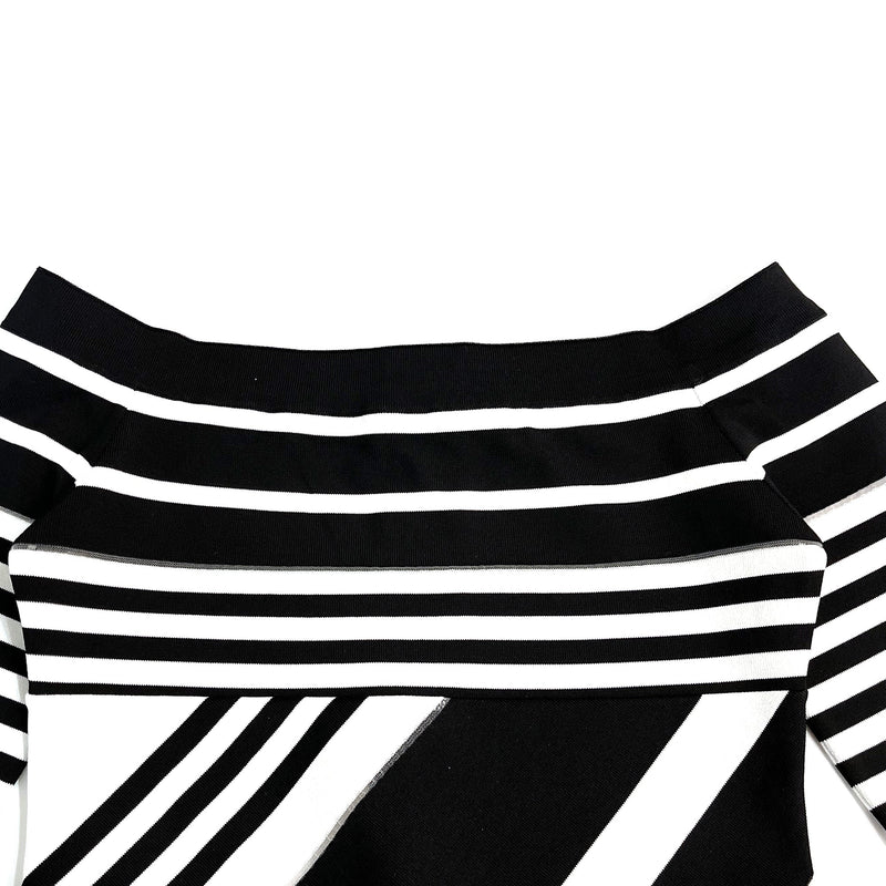 Balmain Black & White Stripe Dress | Designer code: XF0R8399KC04 | Luxury Fashion Eshop | Lamode.com.hk