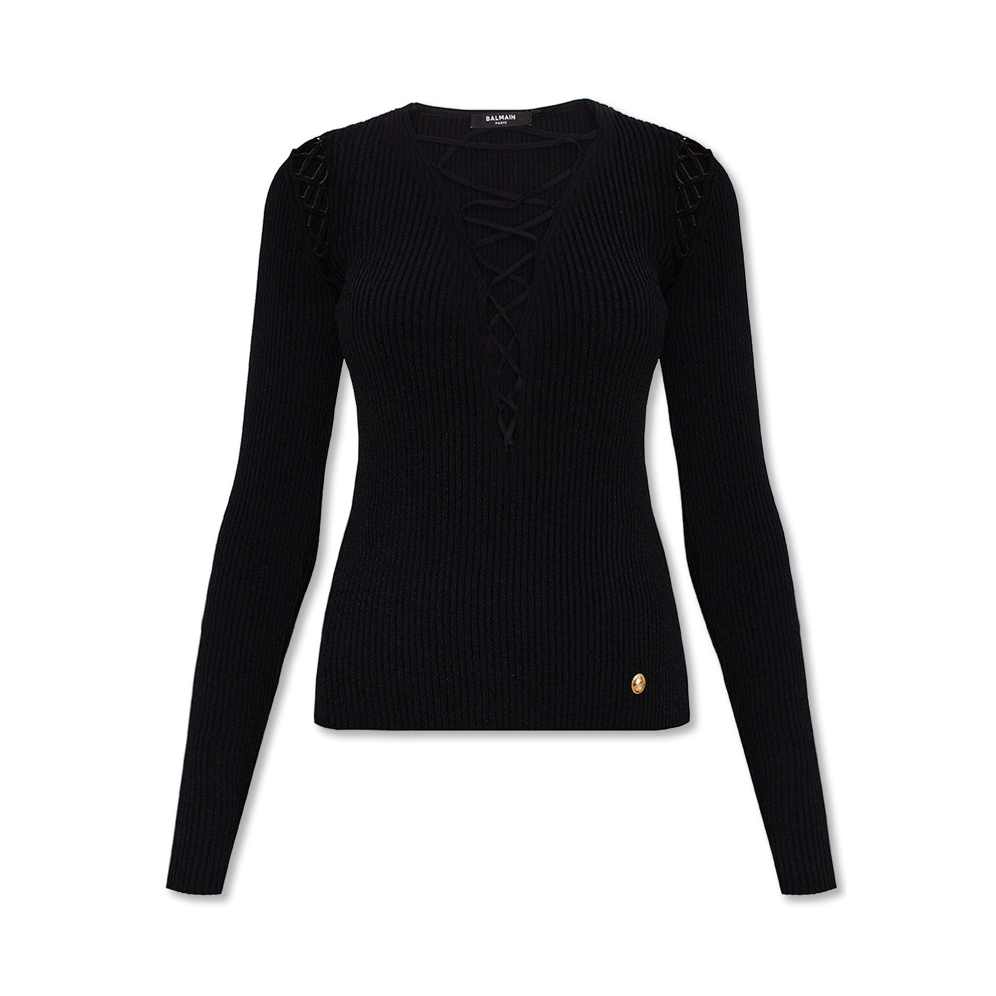 Balmain Lace Up Top | Designer code: XF0KB015KB65 | Luxury Fashion Eshop | Lamode.com.hk