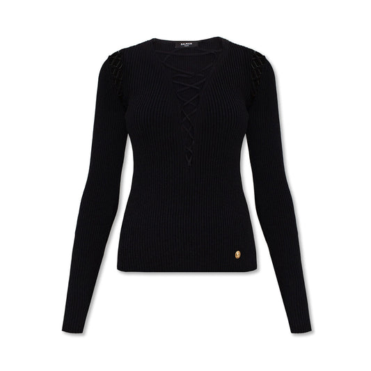 Balmain Lace Up Top | Designer code: XF0KB015KB65 | Luxury Fashion Eshop | Lamode.com.hk