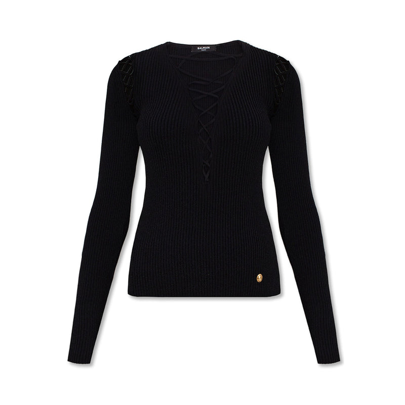 Balmain Lace Up Top | Designer code: XF0KB015KB65 | Luxury Fashion Eshop | Lamode.com.hk