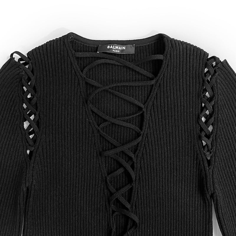 Balmain Lace Up Top | Designer code: XF0KB015KB65 | Luxury Fashion Eshop | Lamode.com.hk