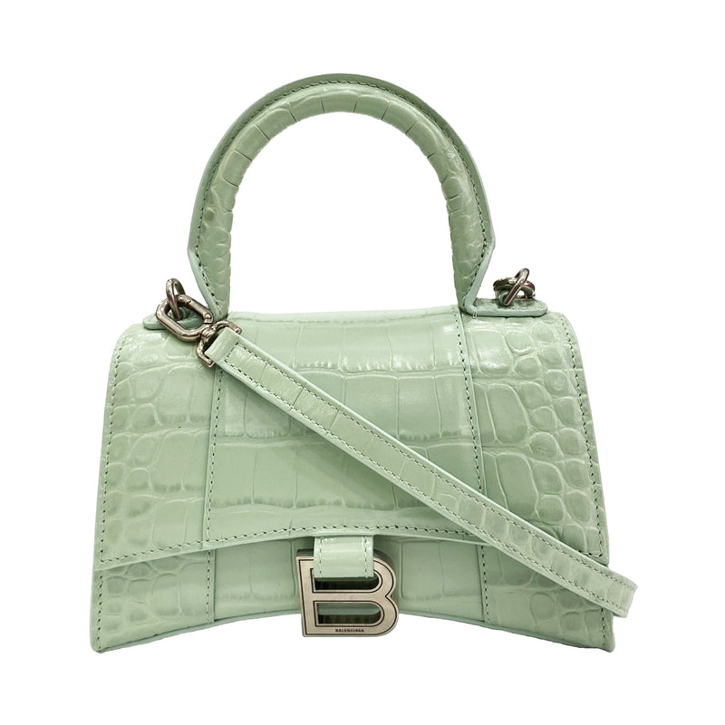 Hourglass XS Metallic Croc-Embossed Top-Handle Bag