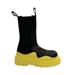 Bottega Veneta Black Leather Tire Boots | Designer code: 630297VBS50 | Luxury Fashion Eshop | Lamode.com.hk