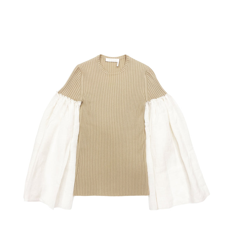 Chloe Beige Knitted Crop Top With Wide Sleeves | Designer code: CHC22UHT44115 | Luxury Fashion Eshop | Lamode.com.hk