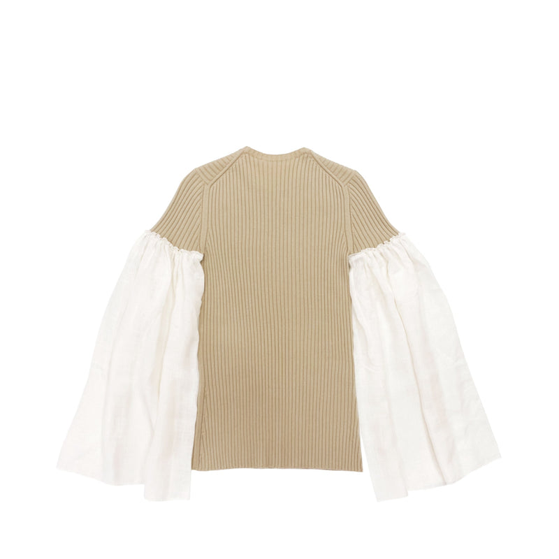 Chloe Beige Knitted Crop Top With Wide Sleeves | Designer code: CHC22UHT44115 | Luxury Fashion Eshop | Lamode.com.hk
