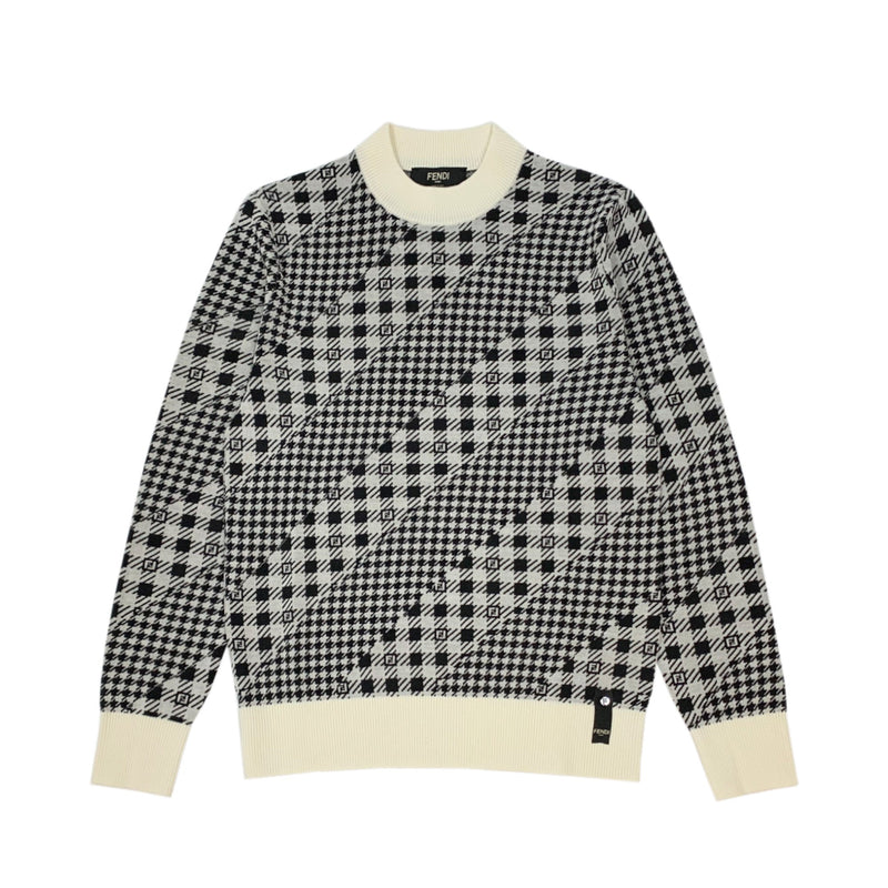 Fendi Houndstooth Diagonal Jacquard Sweater | Designer code: FZX089AL3Y | Luxury Fashion Eshop | Lamode.com.hk