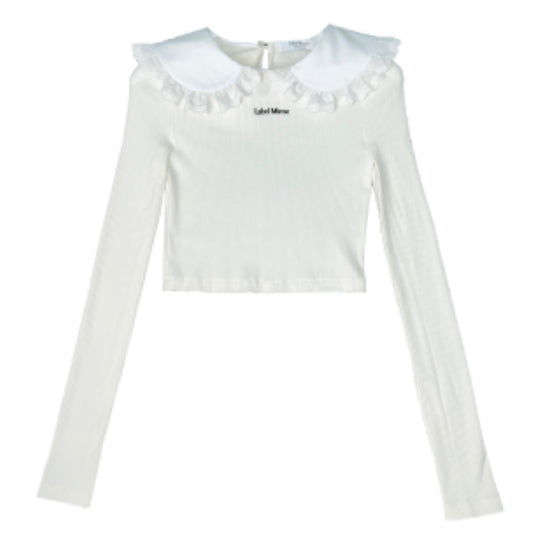 Label Mirror Logo Top With Ruffle Collar | Designer code: LM2022SS013 | Luxury Fashion Eshop | Lamode.com.hk