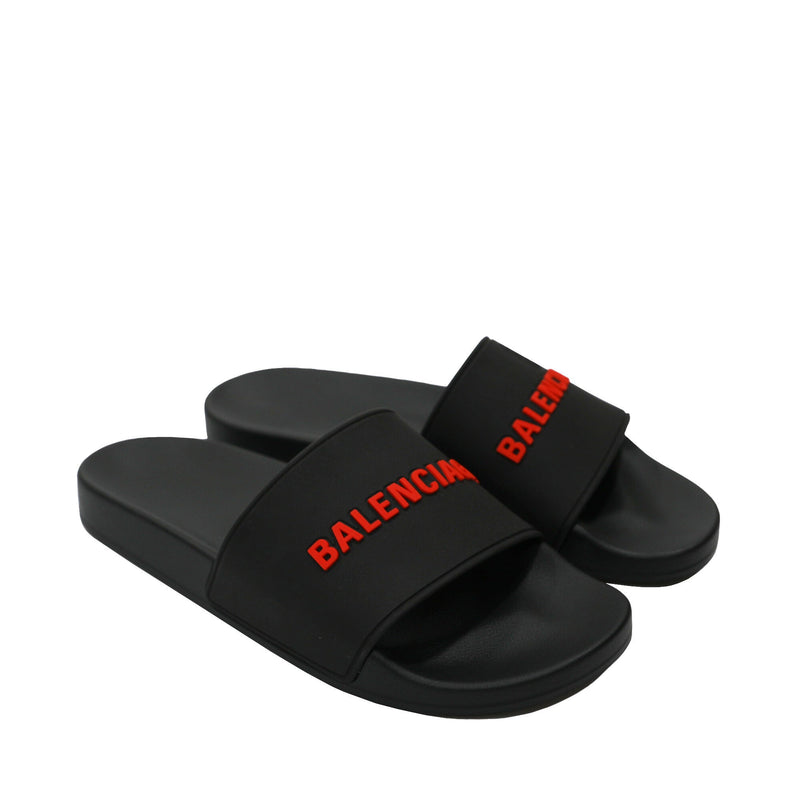 Balenciaga Logo Embossed Pool Slides | Designer code: 565826W1S80 | Luxury Fashion Eshop | Lamode.com.hk