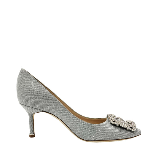 Manolo Blahnik Glitter Fabric Crystal Buckle Pumps | Designer code: 9XX0597 | Luxury Fashion Eshop | Lamode.com.hk