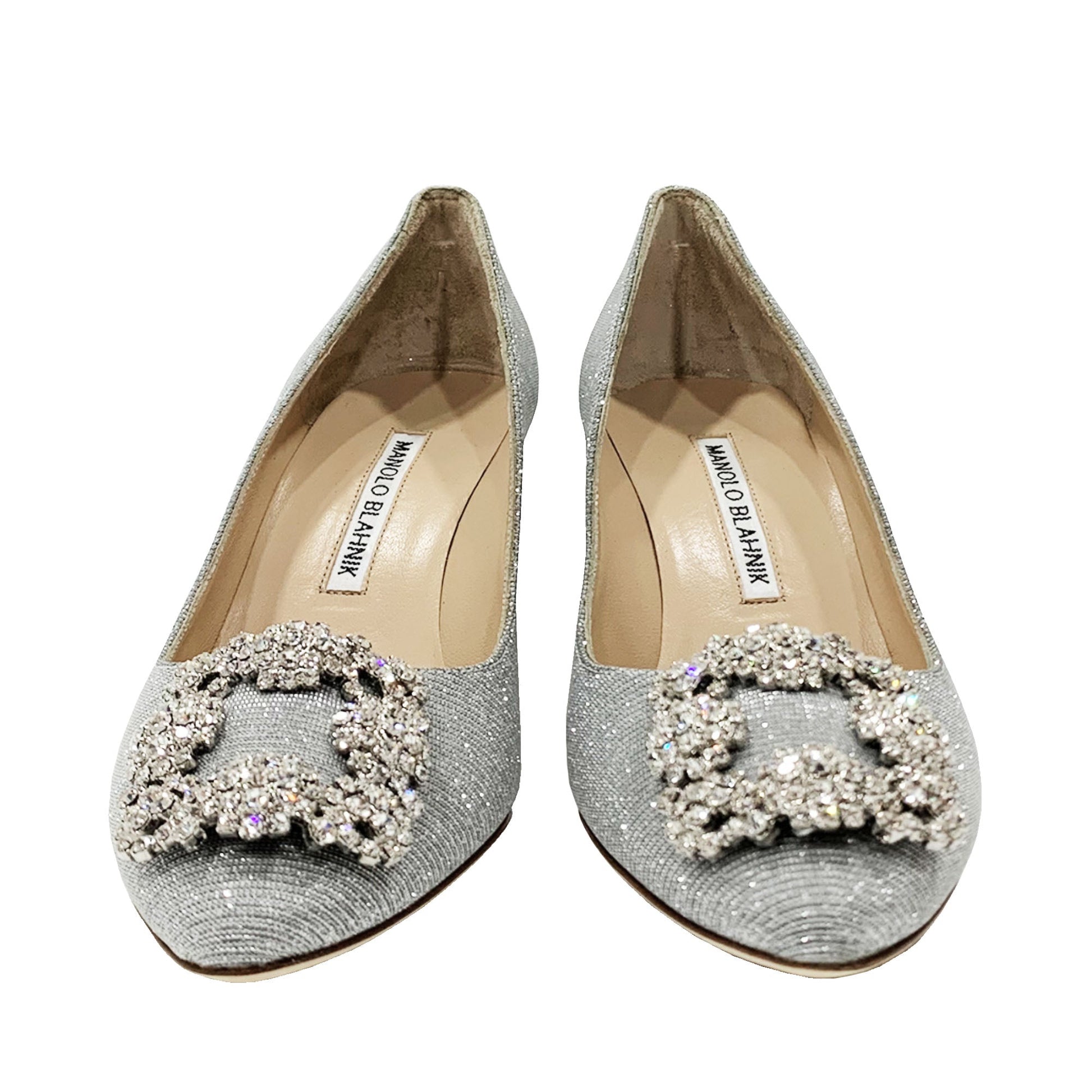 Manolo Blahnik Glitter Fabric Crystal Buckle Pumps | Designer code: 9XX0597 | Luxury Fashion Eshop | Lamode.com.hk