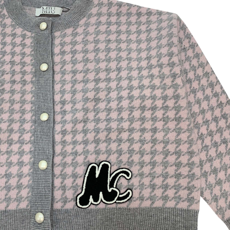 Miuccia Houndstooth Intarsia Knitted Cardigan | Designer code: MC2022AW0011 | Luxury Fashion Eshop | Lamode.com.hk