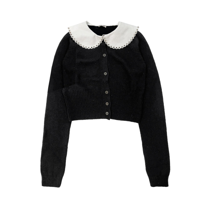 Miu Miu Contrasting Collar Cardigan | Designer code: MMF5571Z9L | Luxury Fashion Eshop | Lamode.com.hk