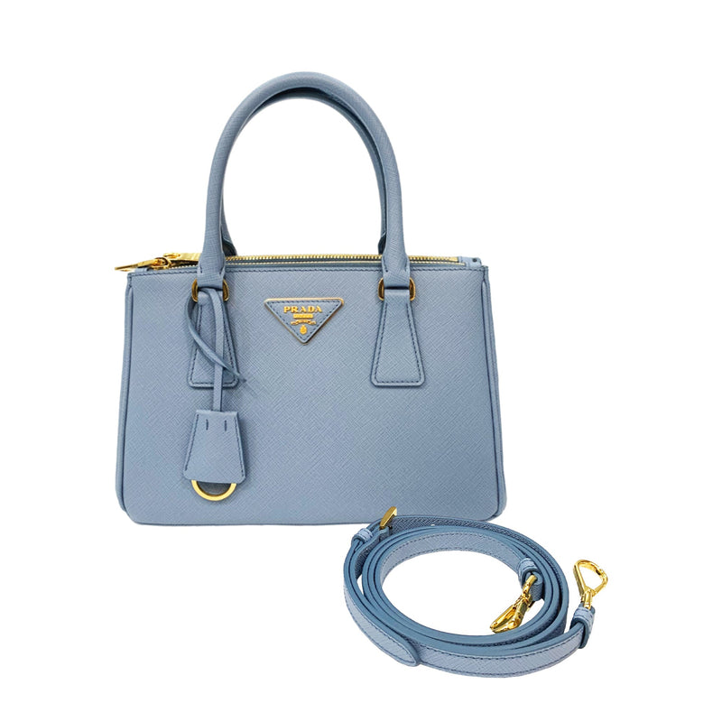 Prada Galleria Double-Zip Small Saffiano Leather Tote Bag Light Blue