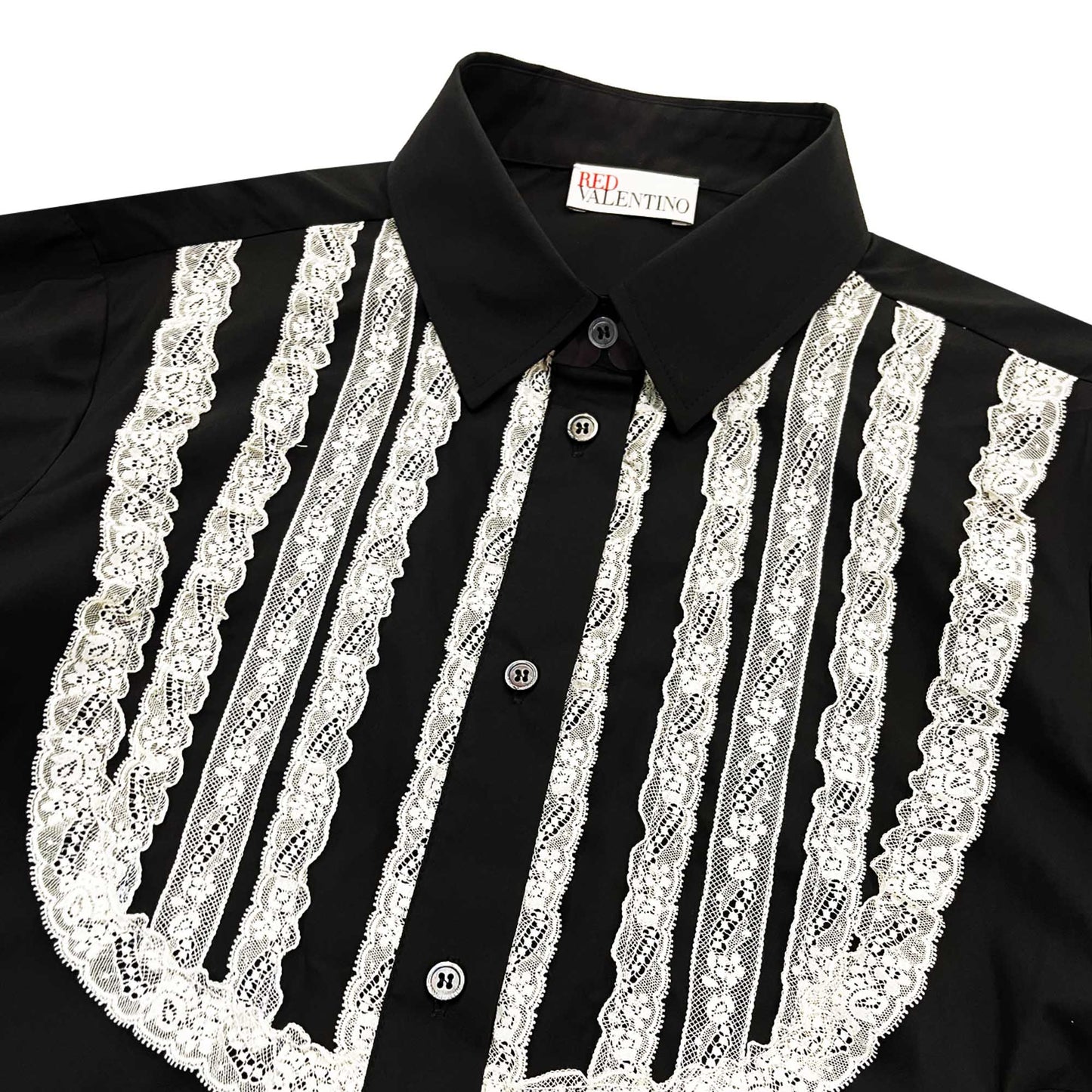 Red Valentino Lace And Cotton Poplin Shirt | Designer code: 1R3ABK00LUN | Luxury Fashion Eshop | Lamode.com.hk