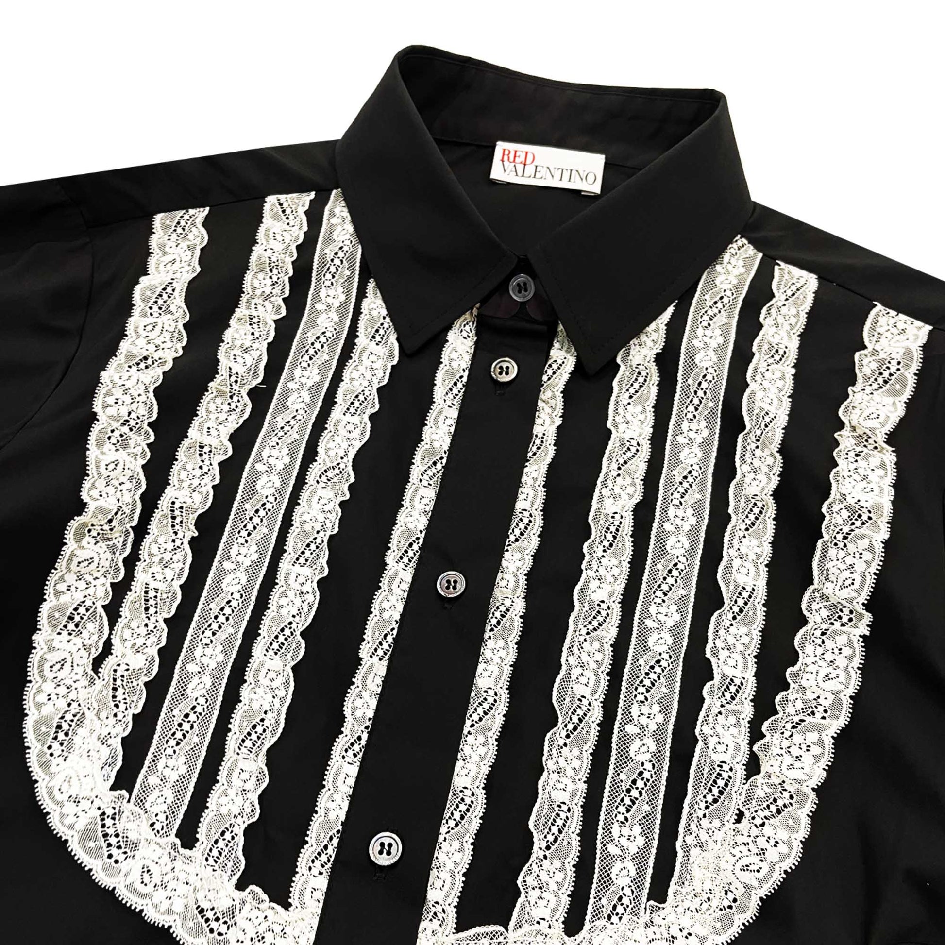 Red Valentino Lace And Cotton Poplin Shirt | Designer code: 1R3ABK00LUN | Luxury Fashion Eshop | Lamode.com.hk