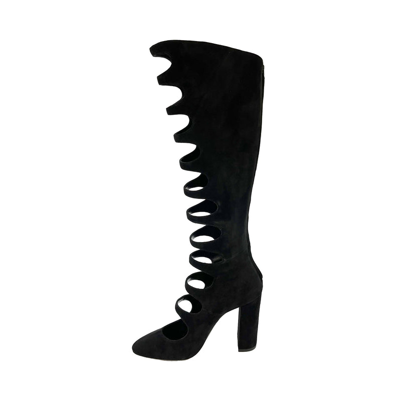 Saint Laurent Cut Out Detail Knee Length Boots | Designer code: 5296870LI00 | Luxury Fashion Eshop | Lamode.com.hk