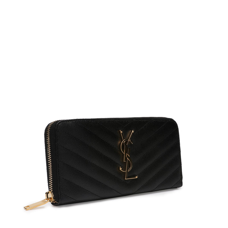 Saint Laurent Monogram Zip Around Wallet In Grain De Poudre Embossed Leather | Designer code: 358094BOW01 | Luxury Fashion Eshop | Lamode.com.hk