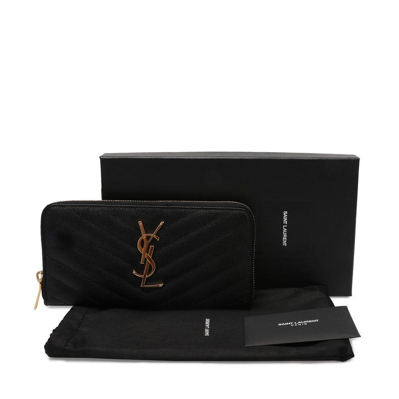 Saint Laurent Monogram Zip Around Wallet In Grain De Poudre Embossed Leather | Designer code: 358094BOW01 | Luxury Fashion Eshop | Lamode.com.hk