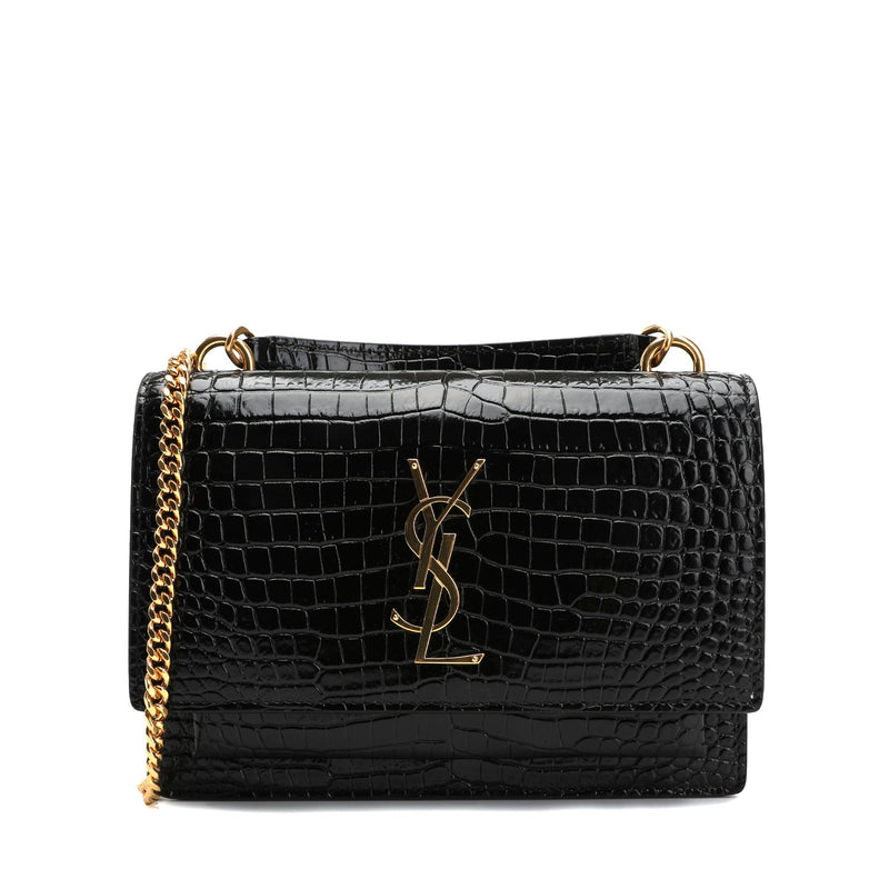Saint Laurent Sunset Chain Wallet In Crocodile Embossed Shiny Leather