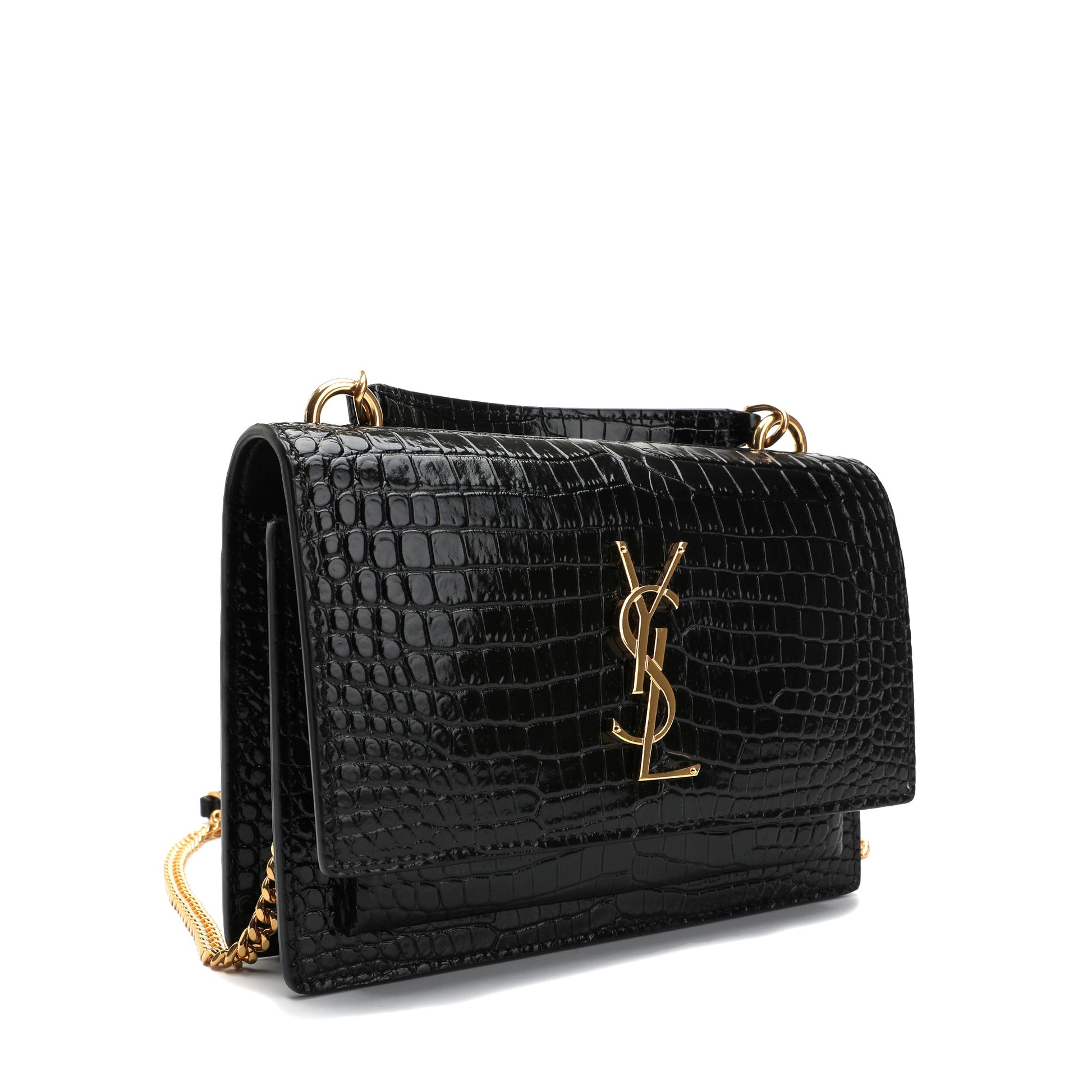 Saint Laurent Sunset Chain Wallet In Crocodile Embossed Leather | Designer code: 533026DND1J | Luxury Fashion Eshop | Lamode.com.hk