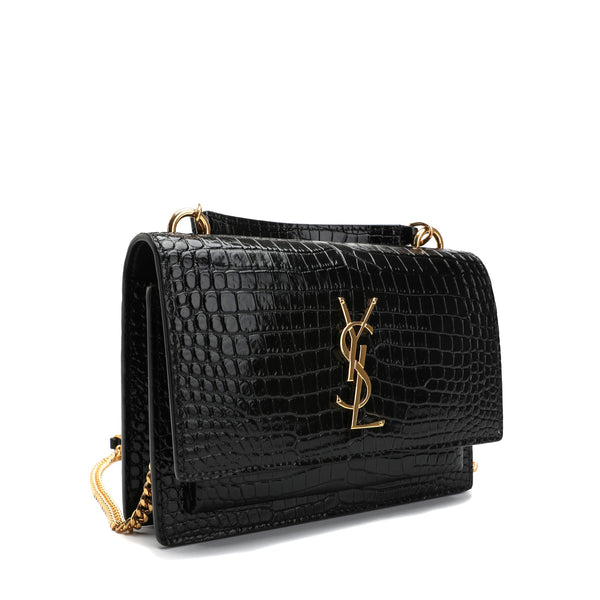 Saint Laurent Sunset Chain Wallet In Crocodile Embossed Leather | Designer code: 533026DND1J | Luxury Fashion Eshop | Lamode.com.hk