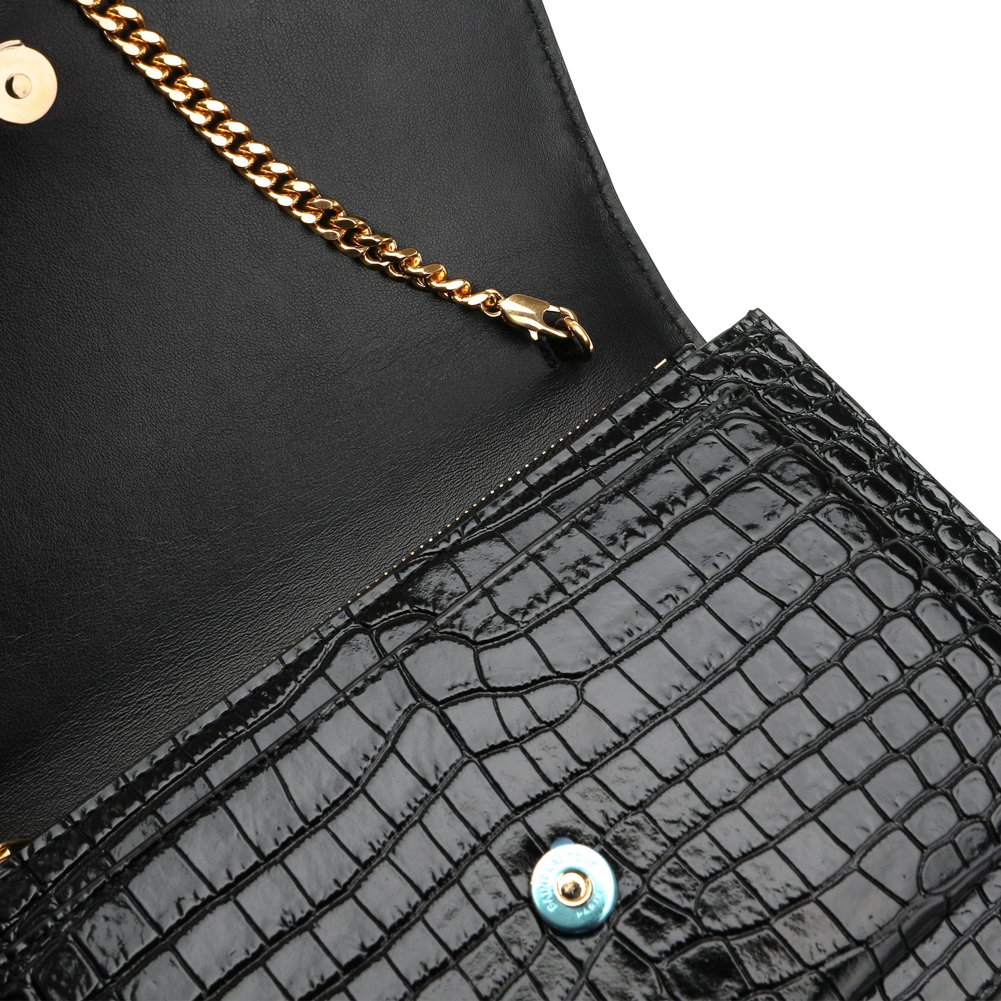 Saint Laurent Sunset Chain Wallet In Crocodile Embossed Leather | Designer code: 533026DND1J | Luxury Fashion Eshop | Lamode.com.hk