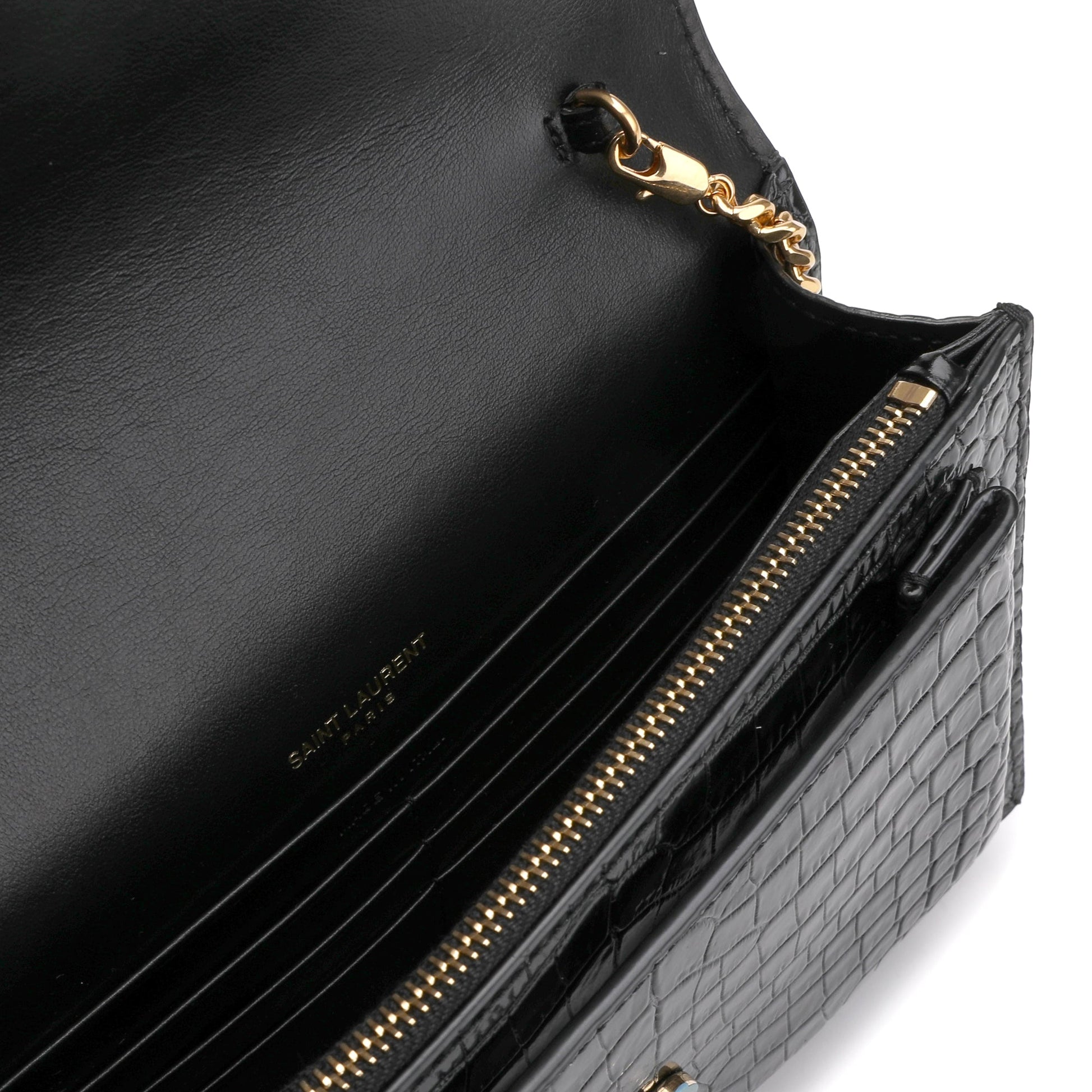 Saint Laurent Sunset Chain Wallet In Crocodile Embossed Leather | Designer code: 533026DND1J | Luxury Fashion Eshop | Lamode.com.hk