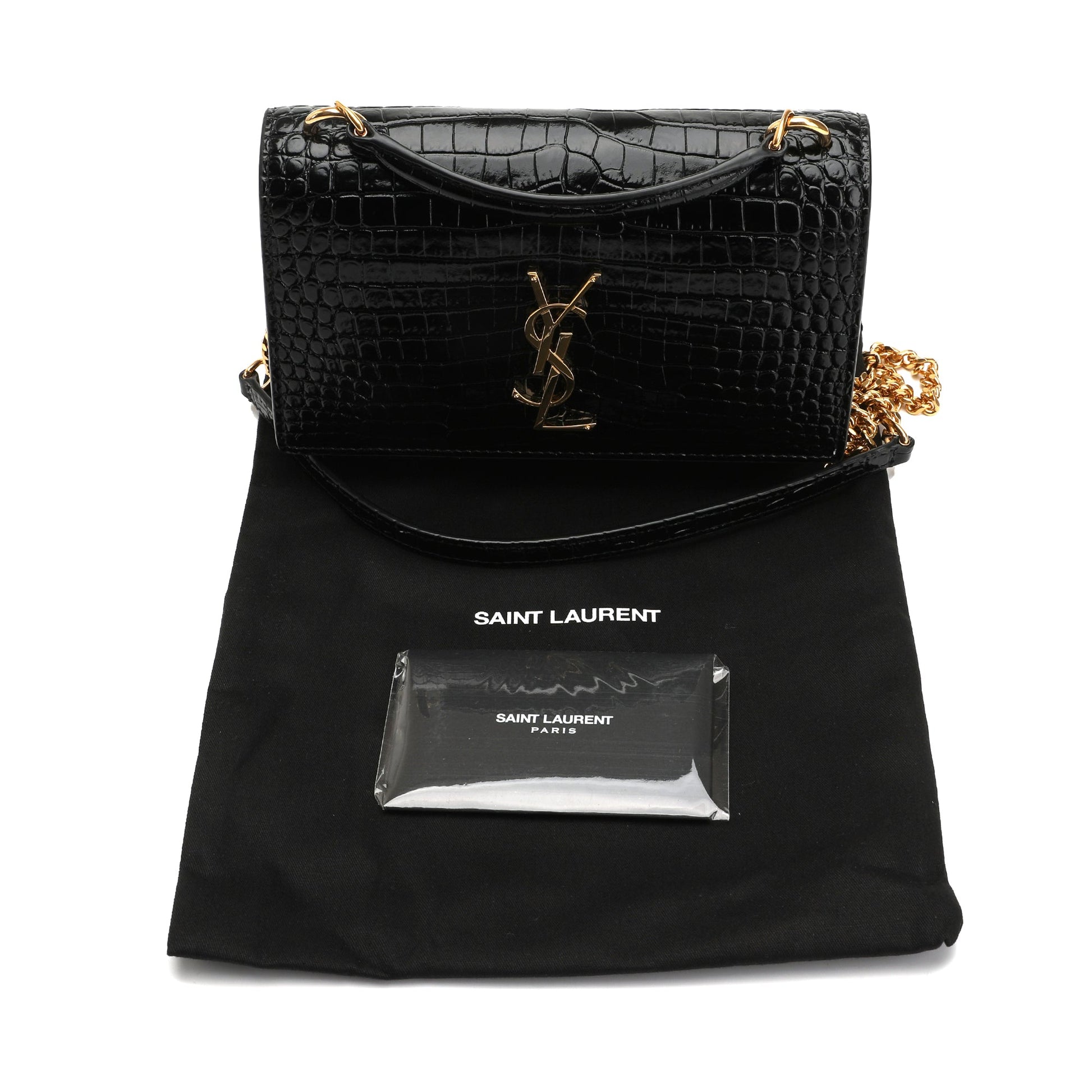 Saint Laurent Sunset Chain Wallet In Crocodile Embossed Leather | Designer code: 533026DND1J | Luxury Fashion Eshop | Lamode.com.hk