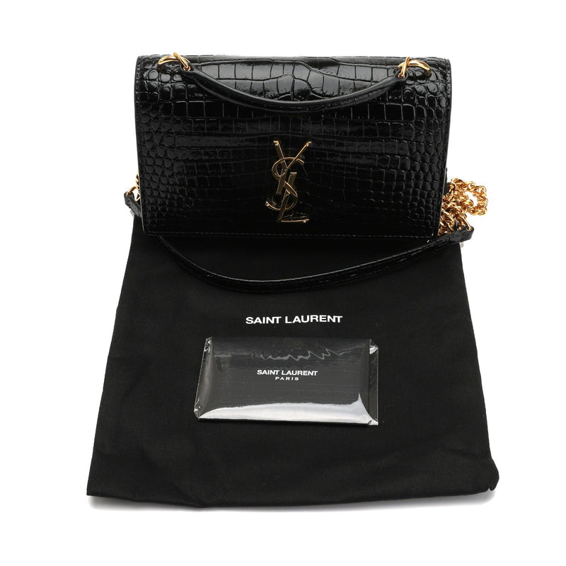 UNBOXING YSL SUNSET CHAIN WALLET IN CROCODILE EMBOSSED SHINY LEATHER 