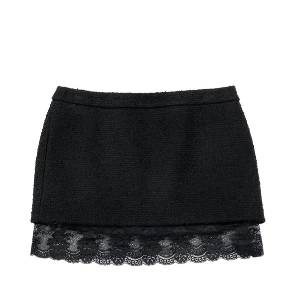 Saint Laurent Lace Trim Boucle Miniskirt | Designer code: 672223Y3C82 | Luxury Fashion Eshop | Lamode.com.hk