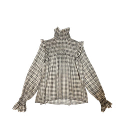 Saint Laurent Check Pattern Long Sleeve Blouse | Designer code: 660872Y6A98 | Luxury Fashion Eshop | Lamode.com.hk