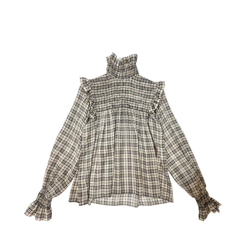 Saint Laurent Check Pattern Long Sleeve Blouse | Designer code: 660872Y6A98 | Luxury Fashion Eshop | Lamode.com.hk