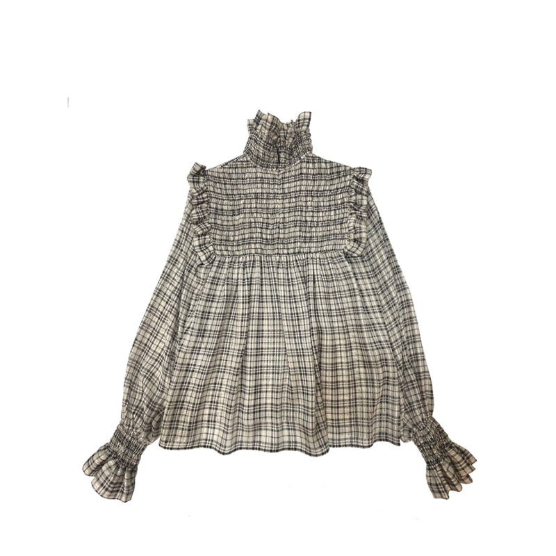 Saint Laurent Check Pattern Long Sleeve Blouse | Designer code: 660872Y6A98 | Luxury Fashion Eshop | Lamode.com.hk