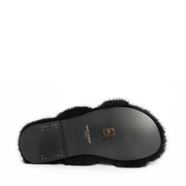 Saint Laurent Fur Sandals | Designer code: 649419E0E00 | Luxury Fashion Eshop | Lamode.com.hk