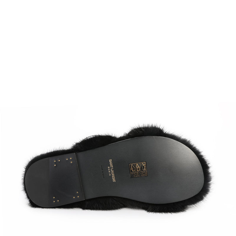 Saint Laurent Fur Sandals | Designer code: 649419E0E00 | Luxury Fashion Eshop | Lamode.com.hk